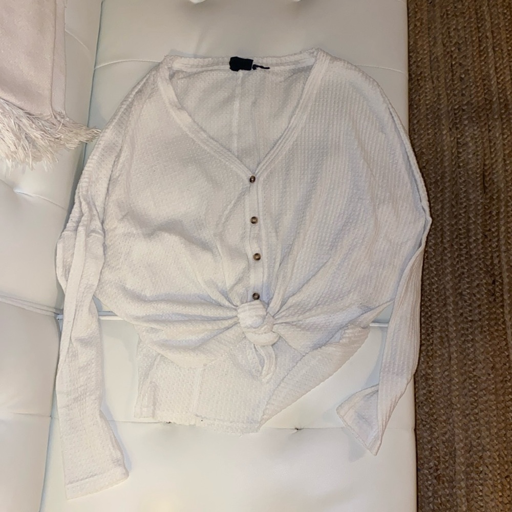 White button up sweater